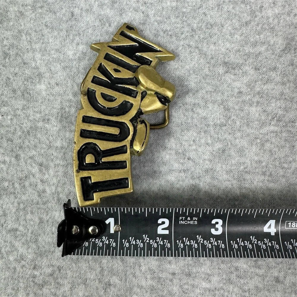 Baron Buckle TRUCKIN' Belt Buckle Solid Brass Vintage Americana